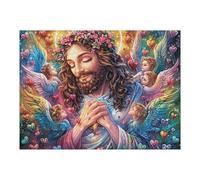Premium Jesus Betend Blumenkrone Religiös Glaube Geistlich Puzzle 500 Pièces pour Adultes Stimulant Amusant Et Captivant Idéal pour Passe Temps Et Hobby 500 PCS（52×38cm）