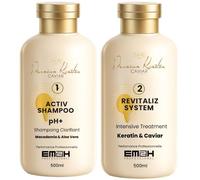 Premium Keratin Caviar Kit de Lissage Brésilien 500 ml - Activ Shampoo + Revitaliz System - Soin Lissant Réparateur pour Cheveux Abîmés, Colorés et Décolorés