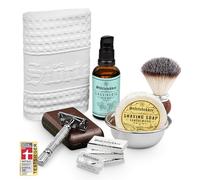 Premium Kit de rasage homme - comprenant rasoir de sûreté, étui, blaireau, savon, bol à raser, huile de rasage et serviette - kit de haute qualité pour un rasage quotidien - idée de cadeau