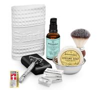 Premium Kit de rasage homme - comprenant rasoir de sûreté, étui, blaireau, savon, bol à raser, huile de rasage et serviette - kit de haute qualité pour un rasage quotidien - idée de cadeau