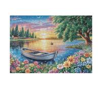Premium Lac Bateau Coucher de Soleil Forêt Nature Extérieur Nature Sauvage Puzzle 300 Pièces pour Adultes Captivant Amusant Et Créatif Idéal pour Passer du Temps Libre À La Maison 300 PCS（40x28cm）