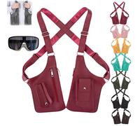 Premium Leather Adjustable Underarm Shoulder Bag for Men & Women, Multi-Pocket Anti-Theft Double Shoulder Bag, Double Shoulders Armpit Bags, Doubles Pocket, for Travel & Daily (Wine Red)