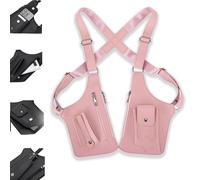 Premium Leather Double Shoulder Armpit Bag, Adjustable Anti-Theft Underarm Holster, Hidden Travel Wallet for Unisex (Pink)