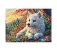 Premium Loup Blanc Fleur Forêt Faune Sauvage Nature Sauvage Rural Belle Puzzle 500 Pièces pour Adultes Captivant Amusant Et Créatif Idéal pour Passer du Temps Libre À La Maison 500 PCS（52×38cm）