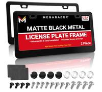Premium Matte Black License Plate Frames - 2 Pack, Rust-Free Stainless Steel, Rattle-Free, Universal with Screw Covers, Slim-Top & Wide-Bottom Design, Thin Rigid Metal Front & Rear Car Tag Holders