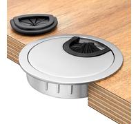 Premium Metal Desk Cable Tidy-Desk Cable Tidy Diameter 60 mm-Cable Outlet Including 2 x Rubber Cable Grommets-For More Order on Your Desk at Work (1 Piece,Silver)