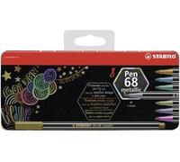 Premium Metallic Fibre-Tip Pen - STABILO Pen 68 metallic - Tin of 8 - Assorted C