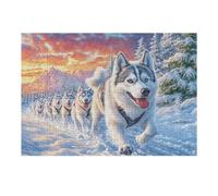 Premium Meute de huskys Montagne enneigée Forêt Faune Sauvage Nature Sauvage Puzzle 300 Pièces pour Adultes Stimulant Amusant Et Captivant Idéal pour Passe Temps Et Hobby 300 PCS（40x28cm）