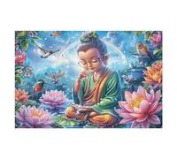 Premium Moine en méditation Fleur de Lotus Spirituel Nature Puzzle 1000 Pièces pour Adultes Stimulant Amusant Et Captivant Idéal pour Moments Libres Et Hobby （75x50cm）