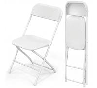 Premium Moments Lot de 2 Chaises Pliantes Intérieur & Extérieur - Plastique Renforcé et Pieds en Fer avec Renfort Acier - Supporte 160 kg - Blanches (Lot de 2)