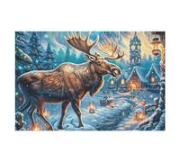 Premium Noël Forêt enneigée Élan Faune Sauvage Nature Sauvage Puzzle 1000 Pièces pour Adultes Stimulant Amusant Et Captivant Idéal pour Hobby Et Famille （75x50cm）