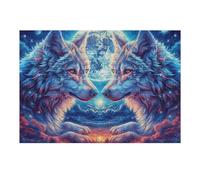Premium Paire de Loups Lune Forêt Fleurie Faune Sauvage Nature Sauvage Belle Puzzle 300 Pièces pour Adultes Amusant Stimulant Et Engageant Idéal pour Passe Temps Et Hobbies 300 PCS（40x28cm）
