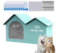 Premium Pet Cooling House with 10 Ice Packs, Foldable Air Conditioned Cat Bed for Indoor and Outdoor Summer Use, Weatherproof Dog Shelter (Green, L (Within 30 catties))
