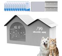 Premium Pet Cooling House with 10 Ice Packs, Foldable Air Conditioned Cat Bed for Indoor and Outdoor Summer Use, Weatherproof Dog Shelter (Gray, L (Within 30 catties))