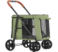 Premium Pet Gear Poussette pour chien - Poussette de luxe à 4 roues pour grand animal de compagnie pour voyage - Chariot de voyage pliable - Sac de transport parfait pour chat et chien (vert)