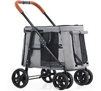 Premium Pet Gear Poussette pour chien - Poussette de luxe à 4 roues pour grand animal de compagnie pour voyage - Chariot de voyage pliable - Sac de transport parfait pour chat et chien (gris A)