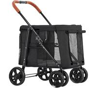 Premium Pet Gear Poussette pour chien - Poussette de luxe à 4 roues pour le voyage - Chariot de promenade pliable - Sac de transport parfait pour chat et chien (Nero)
