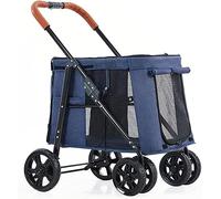 Premium Pet Gear Poussette pour chien - Poussette de luxe à 4 roues pour le voyage - Chariot de promenade pliable - Sac de transport parfait pour chat et chien (bleu)