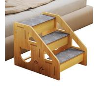 Premium Pet Steps Wooden Ladder, Sturdy Dog Ramp Stairs, 3-Step Ramp Non-Slip, Wood Staircase with Soft Carpet Panels, Indoor Outdoor Access for Sofa Couch Bed