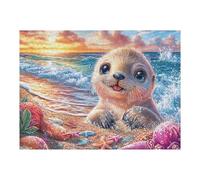 Premium Phoque Vague de l'océan Coucher de Soleil Bord de mer Côte Vie décontractée Puzzle 500 Pièces pour Adultes Stimulant Amusant Et Captivant Idéal pour Moments Libres Et Hobby 500 PCS（52×38cm）