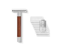 Premium rasoir de sûreté avec manche en noix - guide de rasage incl. 10 lames Störtebekker - idée de cadeau - Set de rasoir humide de qualité supérieure en acier inoxydable - Made in Germany
