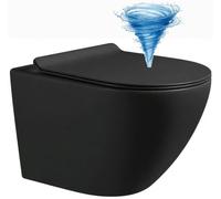 Premium Rimless Wall-Hung Toilet Bowl, Typhoon Tornado Vortex Flush, Duroplast SLIM Soft Close Seat, Noir mat - Garantie de 5 ans