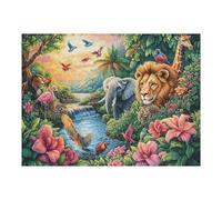 Premium Roi de la Jungle Rose Champ de Fleurs Faune Sauvage Sauvage Puzzle 500 Pièces pour Adultes Stimulant Amusant Et Captivant Idéal pour Hobby Et Famille 500 PCS（52×38cm）
