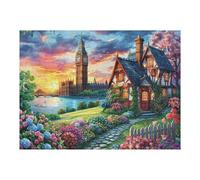 Premium Royaume-Uni Tour de l'horloge Château Rural Campagne Nature Sauvage Puzzle 500 Pièces pour Adultes Stimulant Amusant Et Captivant Idéal pour Hobby Et Famille 500 PCS（52×38cm）