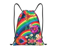 Premium Sac à Dos à Cordon Fleurs Rainbow Sacs de Sport à Cordon Pratique Sac de Natation pour Decontracte Gym Yoga 36X42cm