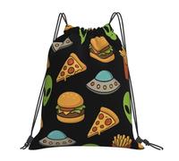 Premium Sac à Dos à Cordon Pizzas, vaisseaux spatiaux, Hamburgers, extraterrestres Pochette à Cordon Léger Sac de Piscine pour Femme École Natation 36X42cm