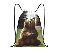 Premium Sac à Dos à Cordon Salut l'ours, assieds-toi sur la pelouse Sacs à Cordonnet Moderne Sac de Piscine pour Enfant Swimming Plage 36X42cm