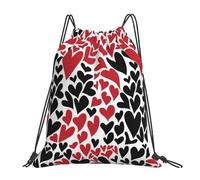 Premium Sac à Dos Cordon Coeur Rouge et Noir, Bonne fête de l'amour Pochette à Cordon Confort Sac de Yoga pour Enfant Gym Surf 36X42cm