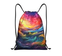 Premium Sac à Dos Cordon Océan Rainbow Sacs de Sport à Cordon Pratique Sac de Natation pour Femme Plage Voyage 36X42cm