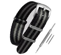 Premium Seatbelt NATO Bracelet de montre | 18 mm, 20 mm, 22 mm, Bond Style rayure spectre grise et noire | Bracelet de montre en nylon G10 | Tissu de ceinture de sécurité lisse | Hommes et femmes |
