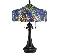 Premium Tischleuchte Tiffany Style H:69cm Tirette Bleu Vert Floral (E) Lampe