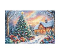 Premium Weihnachtshütte Weihnachtsbaum Winter Schnee Waldland Wild Puzzle 1000 Pièces pour Adultes Stimulant Amusant Et Captivant Idéal pour Passe Temps Et Famille （75x50cm）