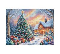 Premium Weihnachtshütte Weihnachtsbaum Winter Schnee Waldland Wild Puzzle 500 Pièces pour Adultes Stimulant Amusant Et Captivant Idéal pour Passe Temps Quotidien 500 PCS（52×38cm）