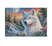 Premium White Loup Montagne Forêt Faune Sauvage Nature Sauvage Beautiful Majestic Puzzle 300 Pièces pour Adultes Stimulant Amusant Et Captivant Idéal pour Hobby Et Famille 300 PCS（40x28cm）