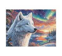 Premium White Loup Montagne Forêt Faune Sauvage Nature Sauvage Beautiful Majestic Puzzle 500 Pièces pour Adultes Stimulant Amusant Et Captivant Idéal pour Passe Temps Et Famille 500 PCS（52×38cm）