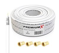 Premium X 10m Câble coaxial Satellite SAT - 135dB Blindé 4 Couches - Compatible avec DVB-S/S2, DVB-C, DVB-T - 4K 1080p FULL HD HDTV - Câble d'Antenne Coaxial pour Installations CATV + 4 connecteurs F