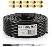 Premium X 25m SAT Koaxialkabel Set 135 dB 4-fach geschirmt - TV Antennenkabel 10 vergoldeten F-Steckern - DVB-S2/C/T2-4K UHD HDTV - wetterfest & UV-beständig Innen & Außen - 100% Signalqualität