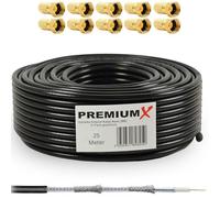 Premium X 25m SAT Koaxialkabel Set 135 dB 5-fach geschirmt - TV Antennenkabel mit 10 vergoldeten F-Steckern - DVB-S2/C/T2-4K UHD HDTV - wetterfest & UV-beständig Innen & Außen - 100% Signalqualität