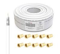 Premium X 50m câble coaxial PROFI 135 dB blindé 4 voies, câble d'antenne PURE COPPER SAT 50m 130dB 135 + 10x connecteur F 7,5 mm en couleur "GOLD" gratuit