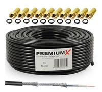 Premium X 50m SAT Koaxialkabel Set 135 dB 4-fach geschirmt - TV Antennenkabel 10 vergoldeten F-Steckern - DVB-S2/C/T2-4K UHD HDTV - wetterfest & UV-beständig Innen & Außen - 100% Signalqualität