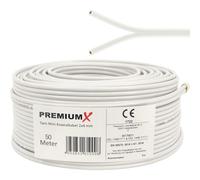 Premium X Câble coaxial satellite Twin Mini 50 m - 2 x 4 mm - Blanc - Extra fin et double blindage - Câble d'antenne TV peu encombrant pour SAT | DVB-T | Récepteur Twin - Ultra HD 4K 3D