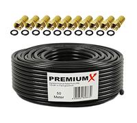 Premium X Professionnel Câble Coaxial 50m - Satellite Noir | Cuivre Pur | Antenne Blindé à 4 Voies | 10 Connecteurs F - Supporte 8K, 4K et 3D pour Sat, DVB-T
