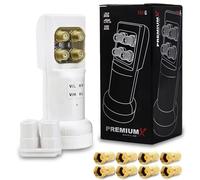 Premium X PXV-Q Quattro LNB - uniquement pour commutateur multiple - Tête LNC avec filtre LTE - SAT Digital DVB-S2 4K HD 3D - Contacts plaqués or - Blanc - Extra petit - Avec 8 fiches F