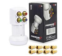 Premium X PXV-QS Quad LNB - Tête LNC 4 voies avec filtre LTE - 4 participants - SAT Digital DVB-S2 4K HD 3D - Contacts plaqués or - Blanc - Extra petit - Avec 8 fiches F