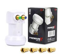 Premium X PXV-T Twin LNB - Tête LNC 2 voies avec filtre LTE - 2 participants - SAT Digital DVB-S2 4K HD 3D - Contacts plaqués or - Blanc - Extra petit - Avec 4 fiches F