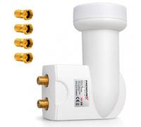 Premium X Twin LNB SAT Connecteur direct 2 participants Convertisseur de signal DVB-S2 HD 4K avec 4 fiches F Blanc